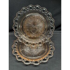 Set of 2 Anchor Hocking Old Colony Lace Edge Pink depression glass plate Platter